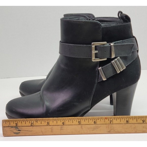 Perphy Black Leather Platform Ankle Boots Crocodile Printed Strap Womens size 7 - Picture 10 of 13